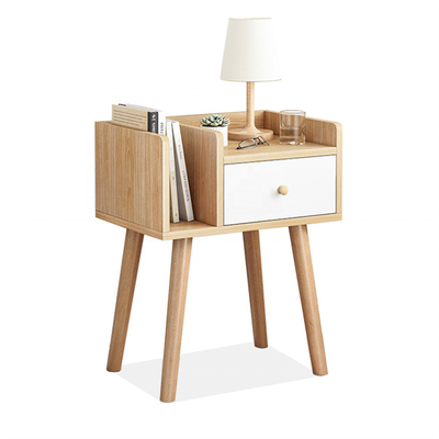 Madera contrachapada Nightstand de la mesita de noche de la madera del MDF del escandinavo con el cajón