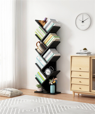 Estante de madera del árbol del negro de la esquina del estante para libros del estante del árbol del piso del SGS