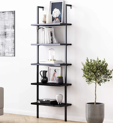 Metal de la grada del negro 5 de la sala de estar y tablero de madera del MDF de los estantes de librería