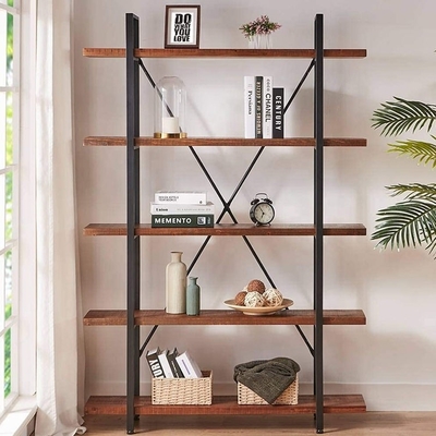 Estantes de librería de madera sólidos del metal industrial modificado para requisitos particulares de 5 gradas y del estante para libros de madera