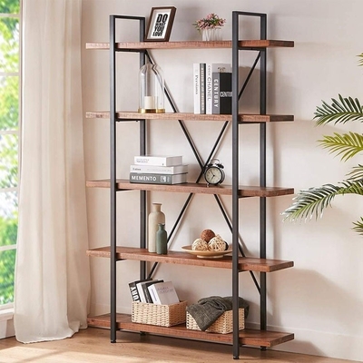 Estantes de librería de madera sólidos del metal industrial modificado para requisitos particulares de 5 gradas y del estante para libros de madera