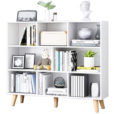 Metal abierto blanco y grada de madera del estante para libros 3 de los estantes de librería con 8 cubos