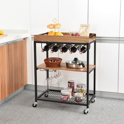 Carretilla para uso general móvil fuerte de la cocina del carro de barra de la cocina de 3 gradas que lleva en las ruedas