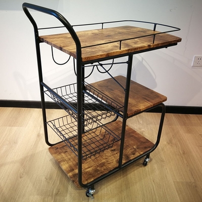 Grada moderna de madera del carro de porción del balanceo del carro de la cocina del MDF del marco metálico 3