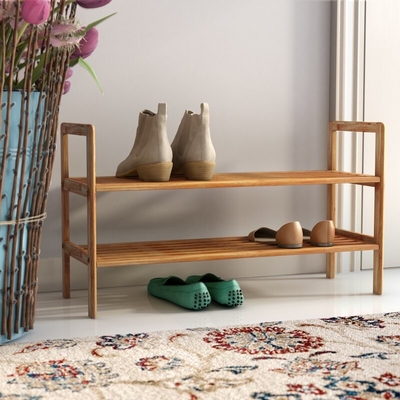 Grada de bambú apilable de la unidad 2 de los muebles del estante del zapato de la entrada en color natural