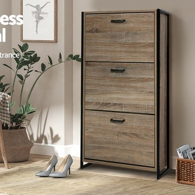 Organizador de madera Cabinet For Home de Flip Down Shoe Rack Furniture de 3 gradas del MDF