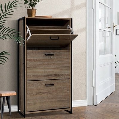 Organizador de madera Cabinet For Home de Flip Down Shoe Rack Furniture de 3 gradas del MDF
