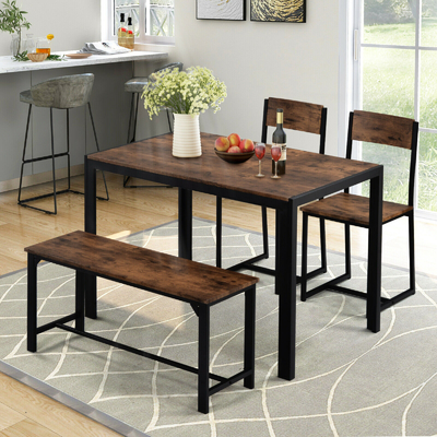 Mesa de comedor de madera modificada para requisitos particulares del metal con el banco y sillas para el restaurante