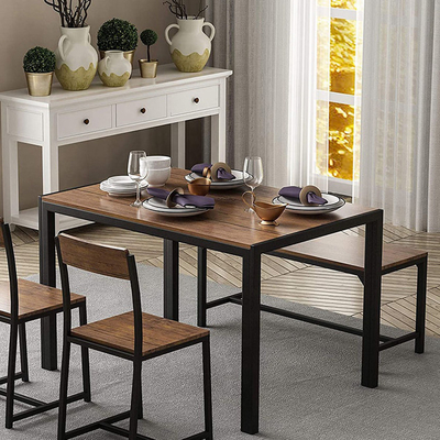 Mesa de comedor de madera modificada para requisitos particulares del metal con el banco y sillas para el restaurante