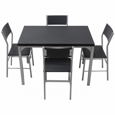 La mesa de comedor negra de madera casera fijó 4 sillas de Seater con el marco metálico