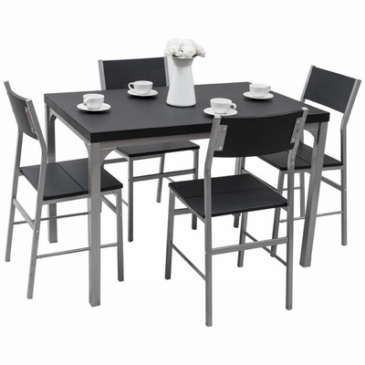 La mesa de comedor negra de madera casera fijó 4 sillas de Seater con el marco metálico