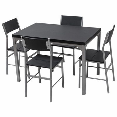 La mesa de comedor negra de madera casera fijó 4 sillas de Seater con el marco metálico
