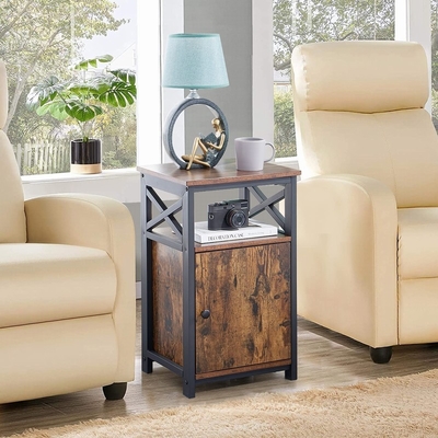 Madera industrial Nightstand del MDF Brown del gabinete de la cabecera del marco metálico