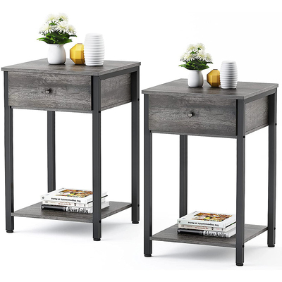 Estilo modificado para requisitos particulares Nightstands Gray Wood del cortijo del marco metálico