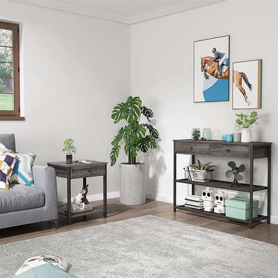 Estilo modificado para requisitos particulares Nightstands Gray Wood del cortijo del marco metálico