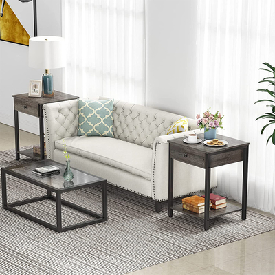 Estilo modificado para requisitos particulares Nightstands Gray Wood del cortijo del marco metálico
