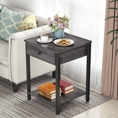 Estilo modificado para requisitos particulares Nightstands Gray Wood del cortijo del marco metálico